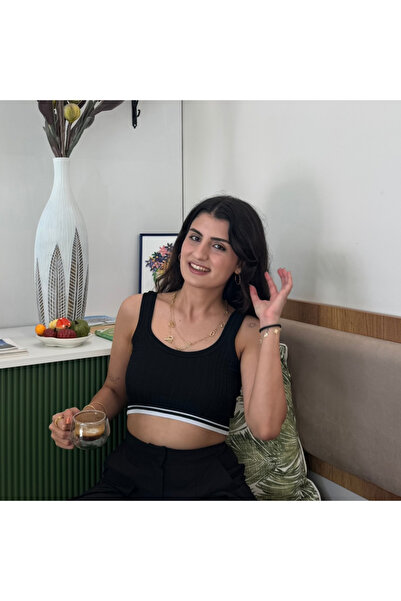 Kadın Şerit Detaylı Crop Atlet Bralet