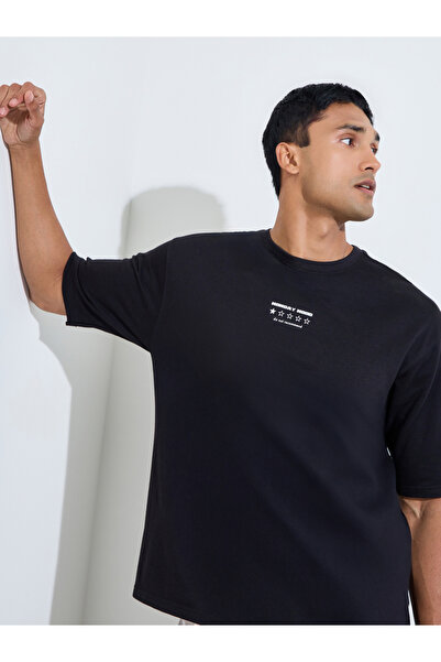 Styli Men Oversized Text Print Terry T-Shirt