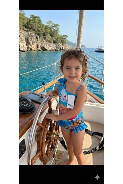 Butik Printed Patterned Ruffled Girls' Swimsuit - Pink Diving Fabric