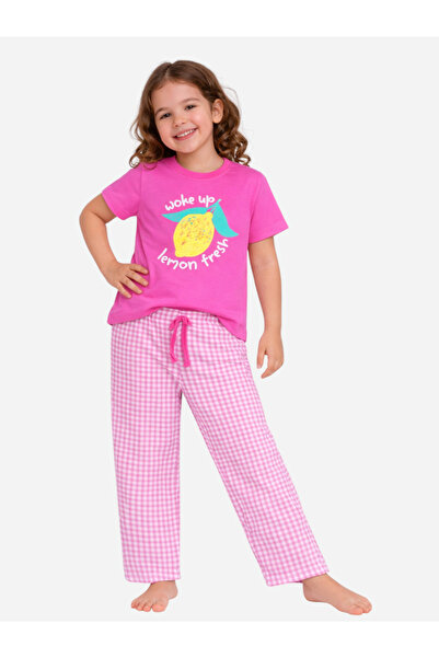 Victor and Jane By Styli Girls Lemon Graphic T-Shirt and Gingham Pyjama Set