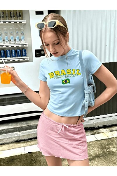 cto your style Women's Slim Fit Brasil Printed Crop T-Shirt Slim Fit Short Sl...