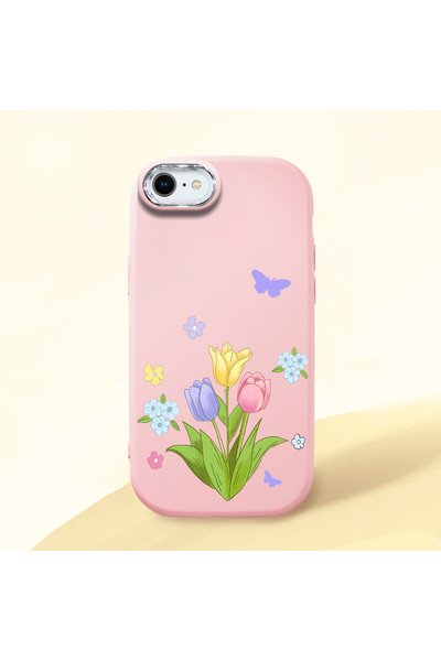 Hontinga iPhone 8 Compatible Case Camera Protector Pink Silicone Couple Phone...