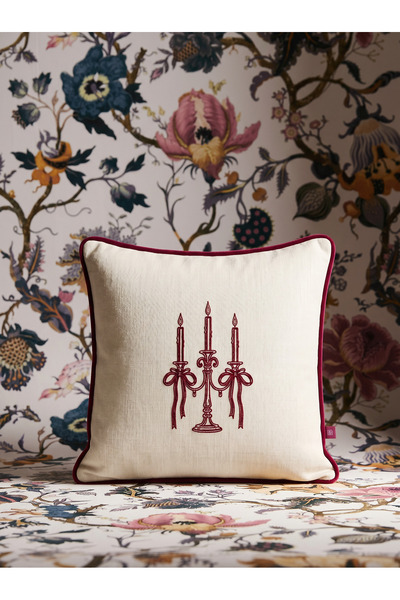 BELENAY Red Romance Candlestick Patterned Embroidered Throw Pillow Cover 45X4...