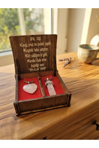 Meneva Aksesuar Opal Stone Double Necklace Set with Wooden Box