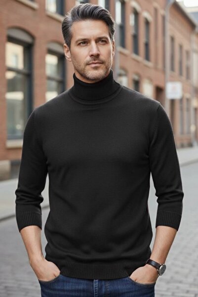 GİYU SHOP Men's Non-Pilling Throat Knitwear Sweater Fisherman Knitwear Sweater