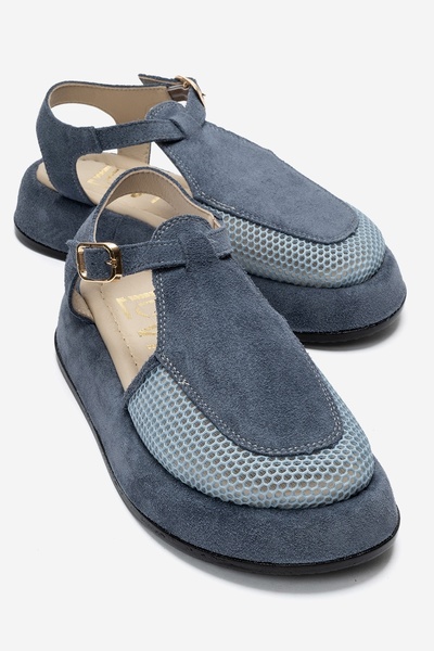 LuviShoes Sandale de damă LURELIA din piele naturală, albastru denim, cu plasă