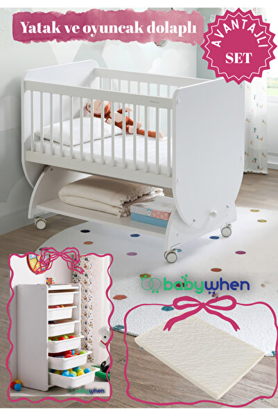 Babywhen Bebek Beşiği Park Yatak Oyuncak Dolaplı Avantajlı Set Kademeli Salla...