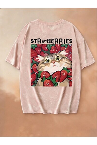 Toum Strawberry Cat Y2K Unisex Washable Vintage T-Shirt