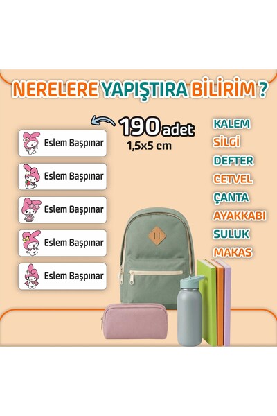 Kapbirhediye Okul Etiketi Isme Özel Kalem Defter Etiketi Sevimli Kedi 2 Temalı 190 Adet