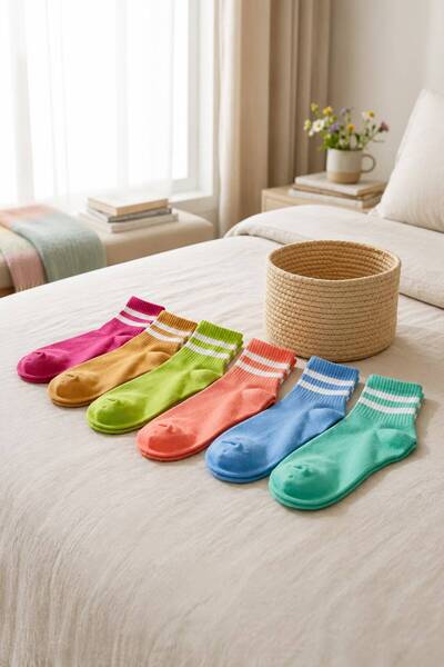 ESER Women's Colorful College Socks Set of 6 – Soft Cotton Casual Unisex Socks