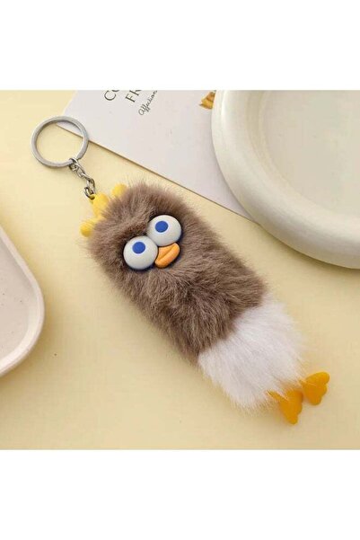 Generic Fluffy Two-Tone Miniature Duck Toy Keychain: Green & White