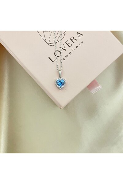 Lovera Jewellery 925 Ayar Gümüş Sertifikalı Mavi Taşlı Pırlanta Montürlü Kalp...