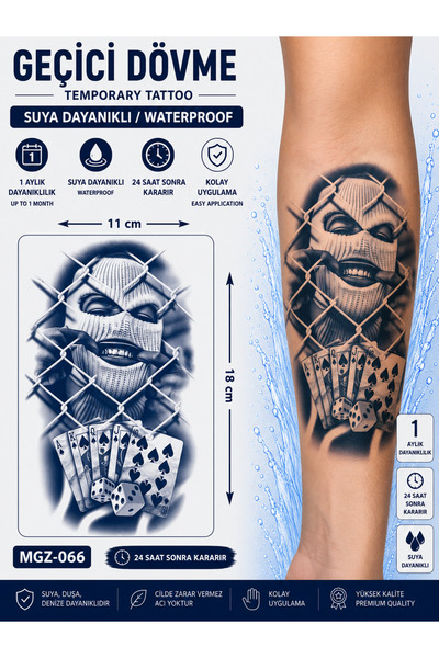 medink tattoo 1 Ay Kalıcı Sonradan Kararan 11X 18 cm Maskeli Gangstar model g...