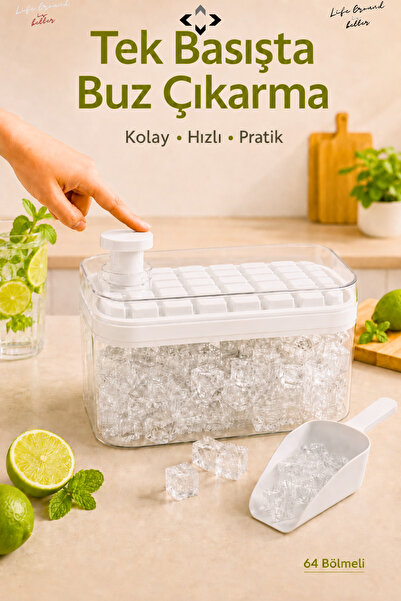 LİGROUND 64-Compartment Covered Ice Box Ice Tray Container with Shovel Ice Co...