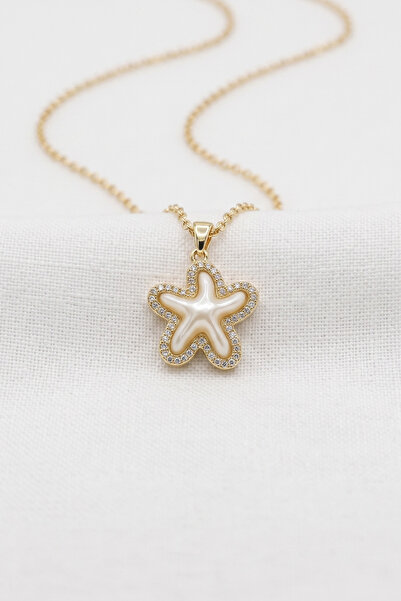özgül takı ve tasarım Starfish Model Zircon Stone Gold Color Stainless Steel ...