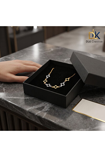 DLK Creative 316L Paslanmaz Çelik Çift Renk Gold Silver Yonca Figürlü Kadın B...