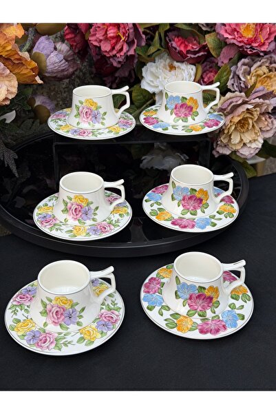 Ulus Home 6-Person Porcelain Acar Ross Coffee Cup Set