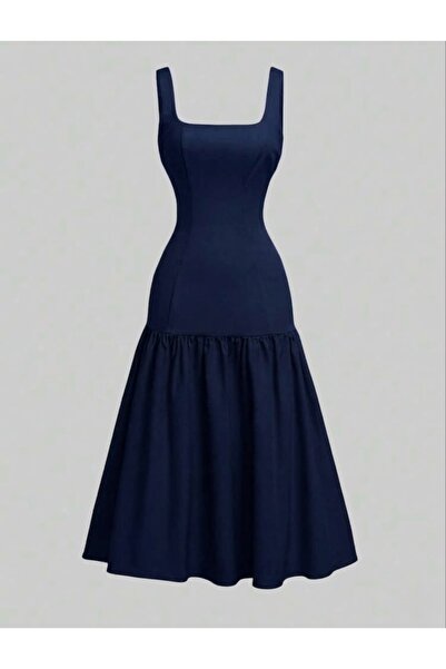 Dressco Sandra - Crepe Fabric Strap Fish Shape Midi Dress