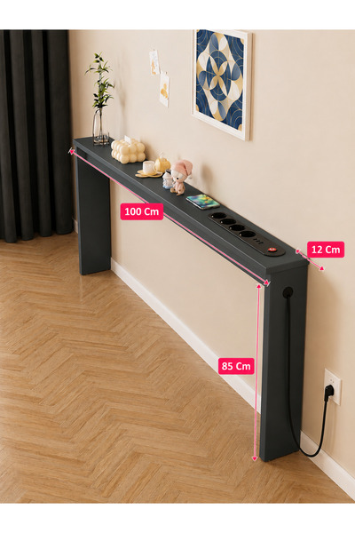 TrMuko Café Royale Vintage & USB-Tech Konsol Raf - 3 USB + 4 Priz Girişli MDF...