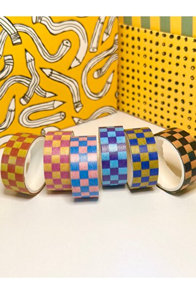 Padme studio Y2K ve Retro Tarzı Dama Desenli 6'lı Washi Bant Seti - Dekoratif...