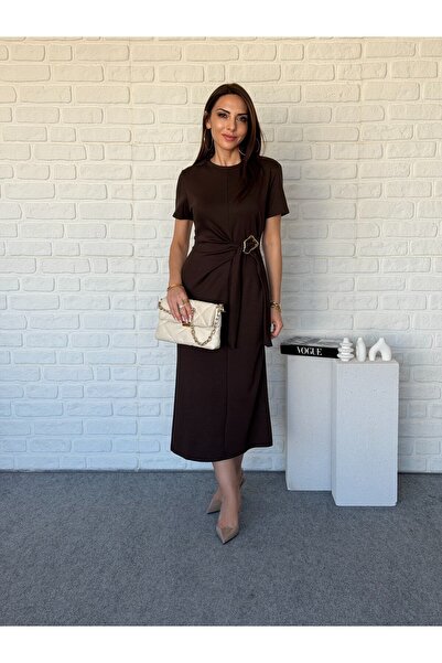 Goncalya Buckle Modal Dress Brown