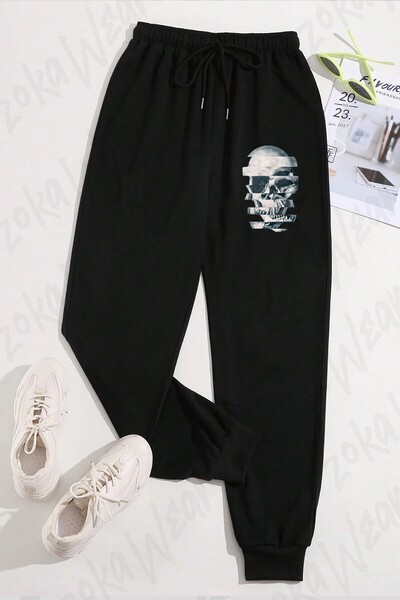 ZOKAWEAR Unisex Glitch Skull Mono Printed Φούτερ
