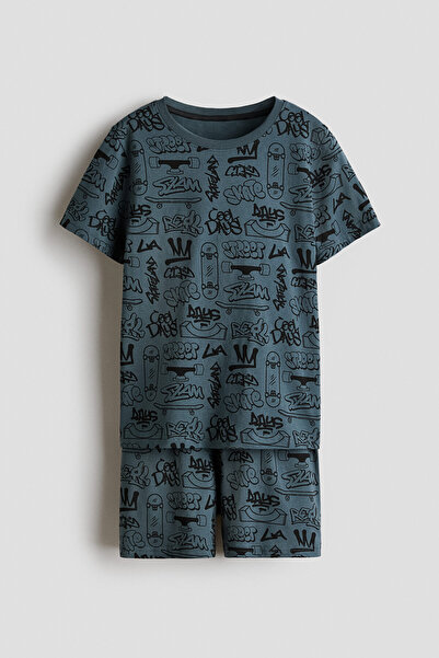 H&M Pamuklu ve Baskılı Pijama Takımı