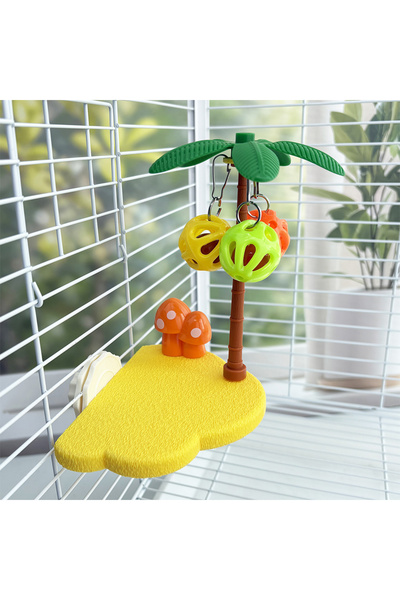 Choice YELLOW Tropical Bird Perch Platform Bell Ball Palm Tree Interactive To...