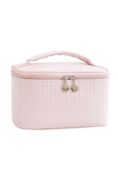 Choice3 Pink Handheld Solid Color PU Leather Cosmetic Organization Storage Ba...