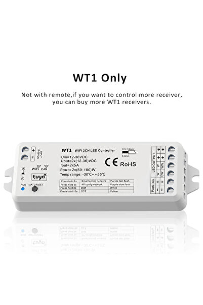 Choice3 WT1 Tuya Controller Tuya Wifi 2in1 LED Controller DC12V 24V 2CH 10A S...
