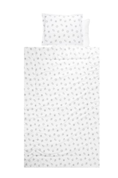 LORELLİ Set lenjerie pat 4 piese, bumbac ranforce, Abstract Leavs Grey Beige
