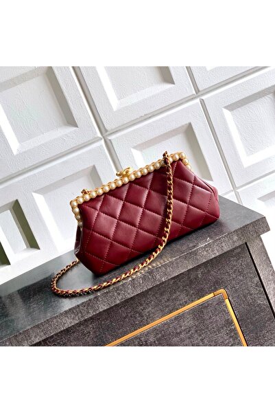 Generic TOP Choice Elegant Quilted Pearl Trim Frame Clutch Bag with Chain Str...