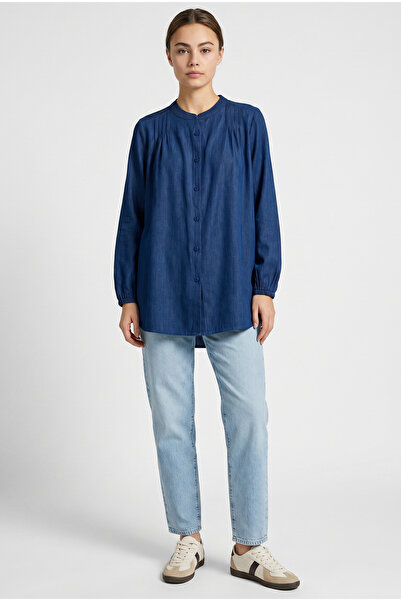 Sementa Wide Fit Tencel Shirt with Sleeve Detail - Indigo