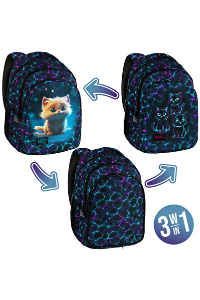 Derform Ghiozdan ergonomic cu 3 compartimente - model Neon Vibes - Backup - 3...