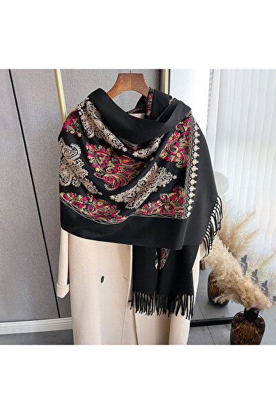 Choice5 black Winter Warm Cashmere Scarf for Women Embroidery Pashmina Blanke...