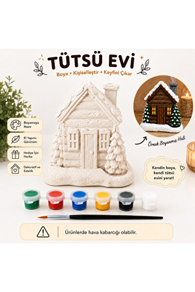 İNCİLİ BAYKUŞ Kendin Boya Tütsü Evi Seti 10x9x10 cm | Seramik Alçı Biblo Boya...