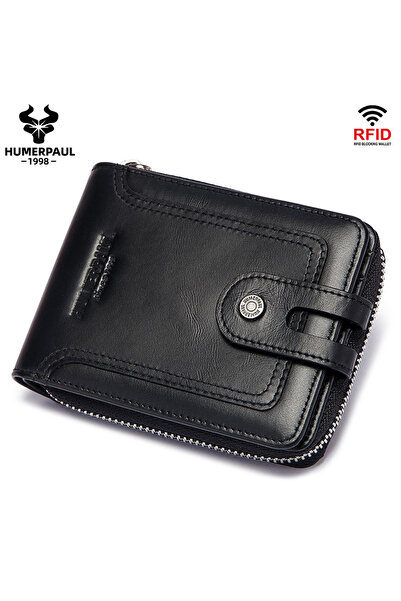 Choice1 black HUMERPAUL Cowhide Genuine Leather Men Wallet RFID Blocking Mult...