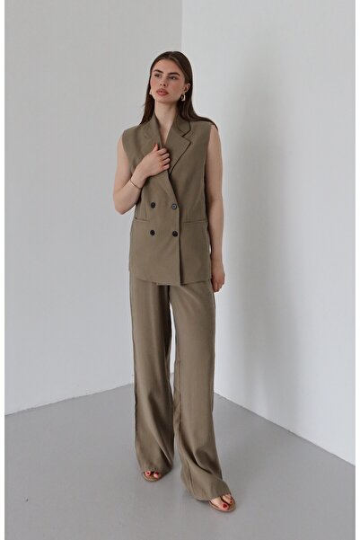 My Blog Khaki Four-Button Vest and Trousers Set - 2Y9568