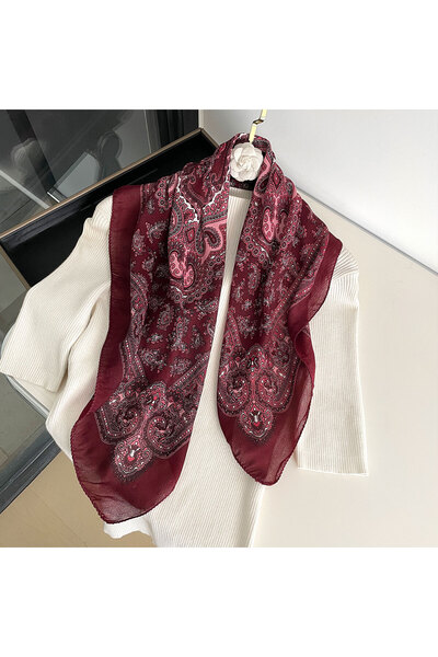 Choice4 وشاح نسائي جديد باللون الأحمر النبيذي مقاس 70 × 70 سم، وشاح مربع بنقش...