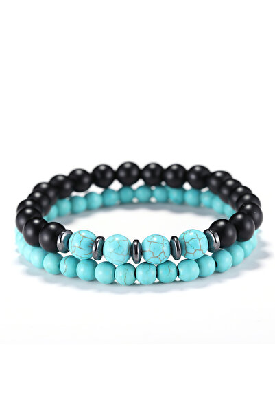 Choice blue howlite 2Pcs/Set Strand Bracelet For Men Volcanic Rock Howlite Be...