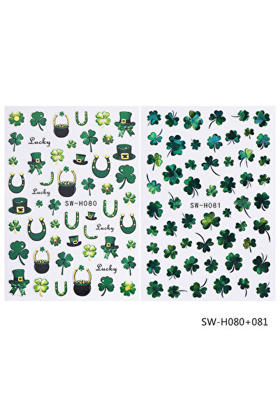 Choice1 SW-H080 081 2pcs Green Four Leaf Clovers Nail Art Stickers St. Patric...