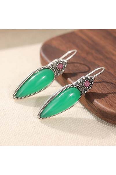 Choice T891-1 Vintage Teardrop Green Pink Synthetic Gemstone Dangle Earrings ...