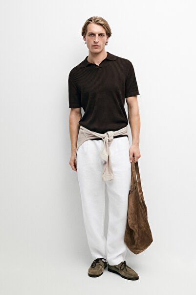 Massimo Dutti %100 pamuklu fitilli triko polo yaka kazak