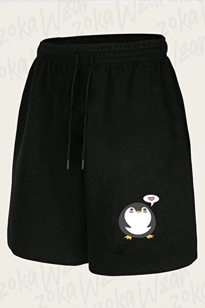 ZOKAWEAR Unisex Minimalist Penguin Heart Fun Design Printed Shorts
