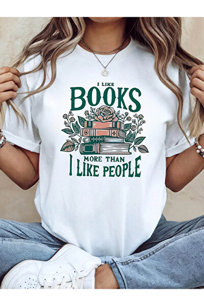 2mcup تي شيرت نسائي بتصميم كتابي بطبعة "أنا أحب الكتب أكثر من أن أحب الناس" -...