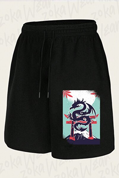 ZOKAWEAR Unisex Chinese Dragon Design Printed Shorts