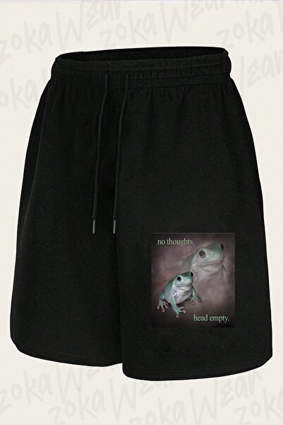 ZOKAWEAR Unisex No Thoughts Head Empty Frog Retro Design Printed Shorts