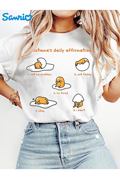 212Wear تي شيرت نسائي مطبوع عليه Sanrio Gudetama Daily Laziness |   تصميم أني...