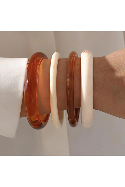 Choice AYA 4PcsA 8 Pcs Vintage Gold Color Resin Bangle Set For Women Fashion ...