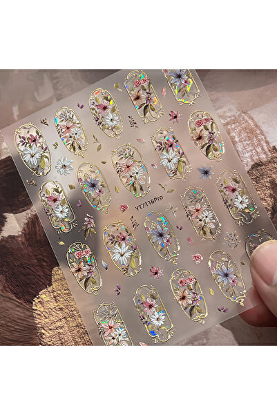 Choice10 1Pcs Elegant Palace Style Nail Stickers Sparkling Gold Retro Flowers...